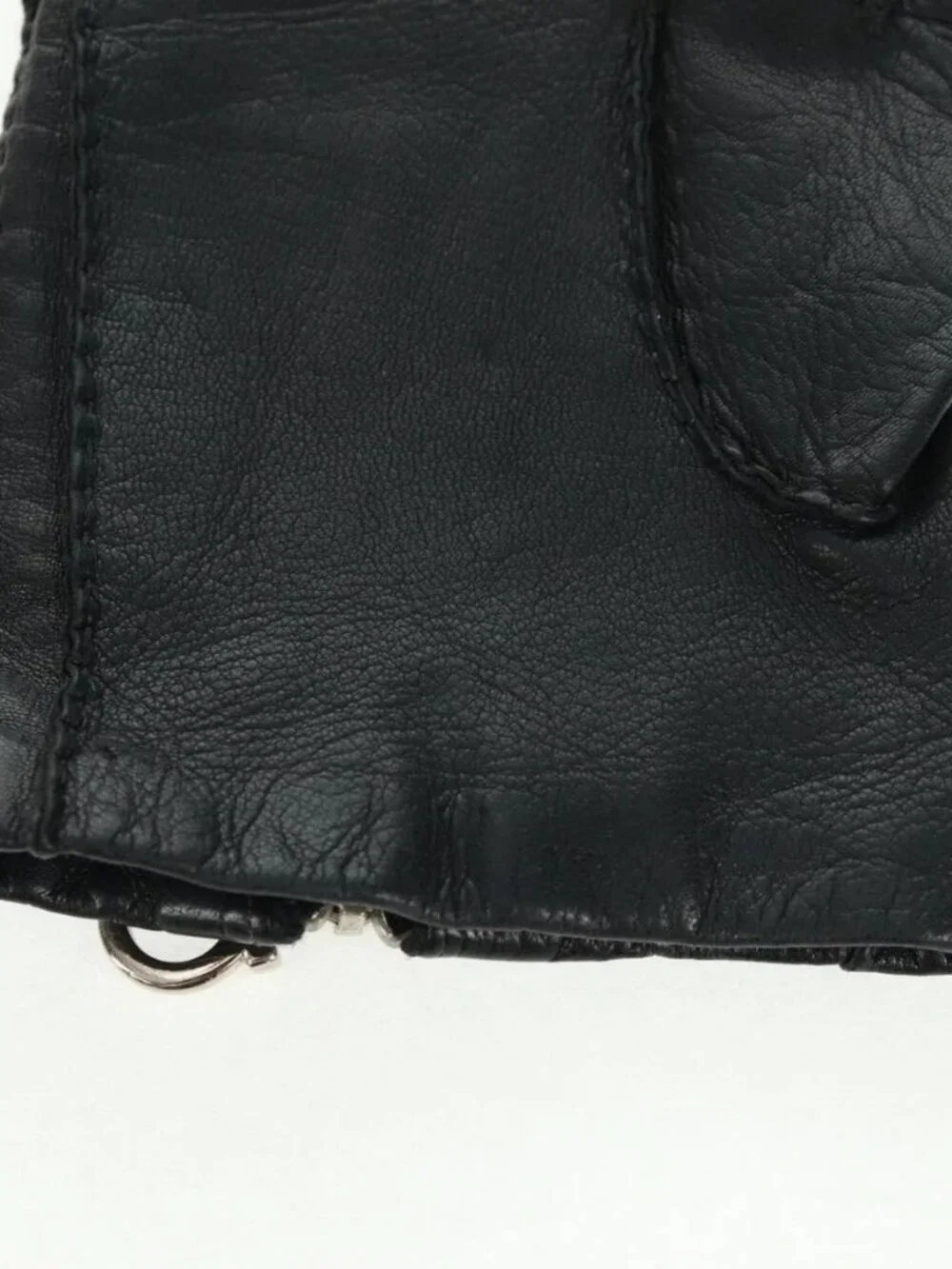 Salvatore Ferragamo Gancini Gloves Leather Black Auth 165653M